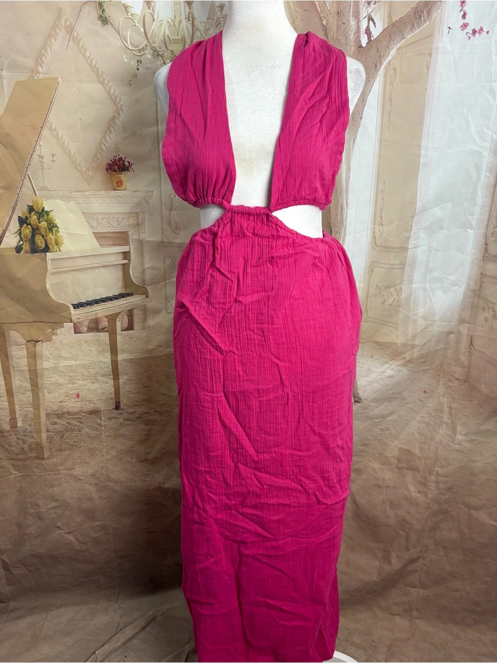 NEW Mara Hoffman Laila Vibrant Gauze Pink Halter Cutout - Picture 4 of 11